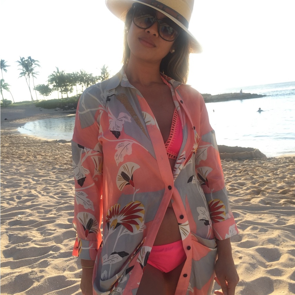 Women’s Coral Floral Beach Cover-Up Shirt